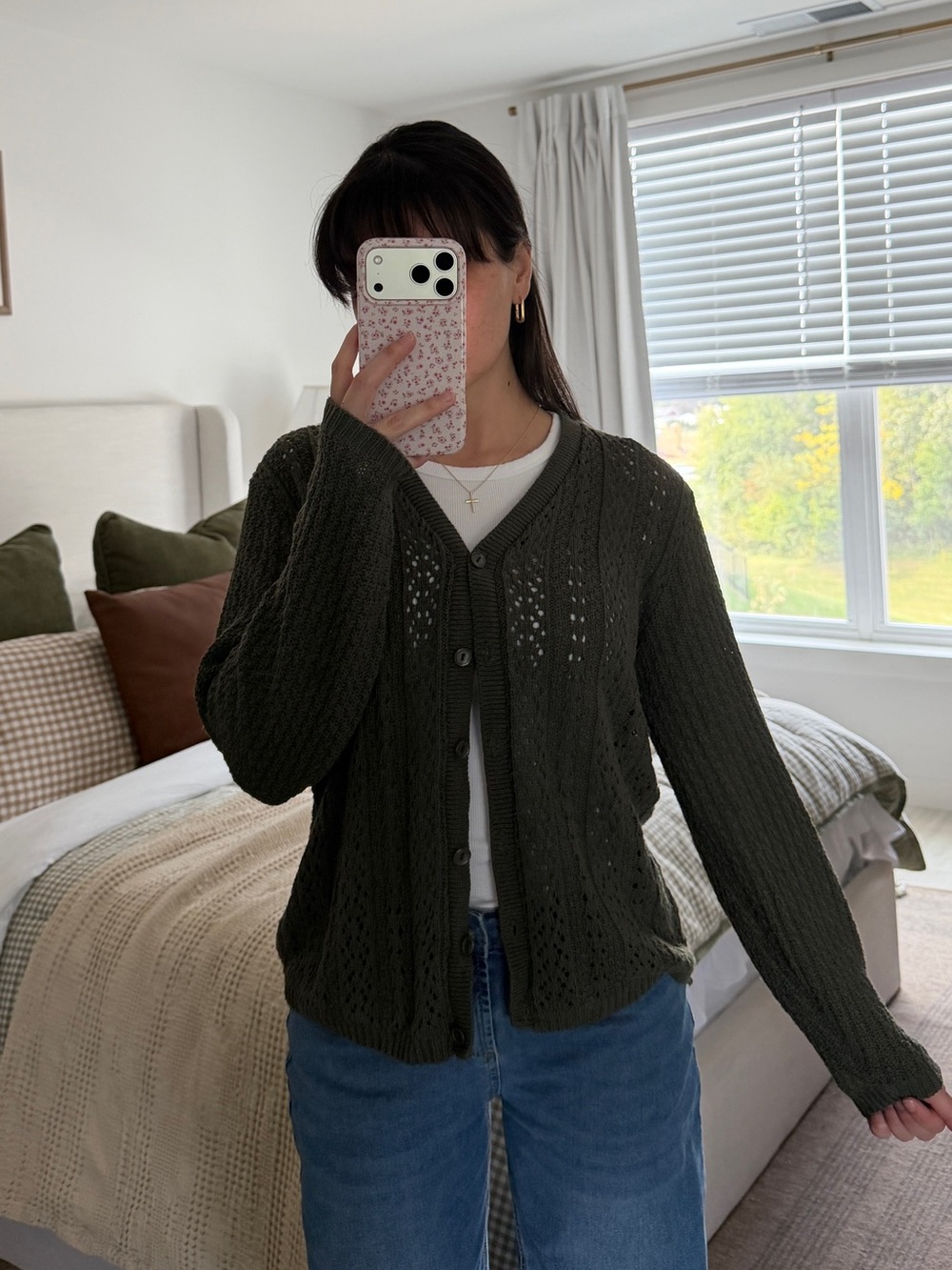 Green Knit Button Up Cardigan
